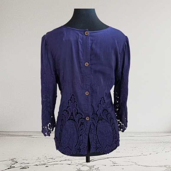 Dolce Vita Deep Purple Silk Blend Embroidered Blouse Size Med - Picture 2 of 4